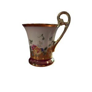 Vintage KPM Porcelain Floral Gold Trim & Handle Mini 3” Tea Cup Japan